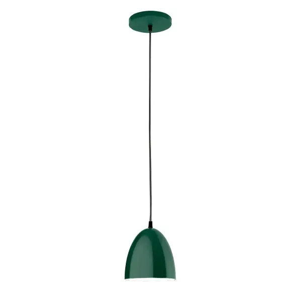 Cord hung pendants are a fun and useful addition to your décor, they will add color, and design flair to any application. Choose from 10 finishes and 10 cord patterns, accessorize with a wire grill, or glass and guard to create your own custom pendant. Great for interior use over a table, island, or workbench. Our 12-inch glass Jill shade is made in the USA and will add a vintage feel to your space. Collection: Jill Finish: Forest Green Glass: 6 inch Jill Width: 6.00" Height: 78.00" Length: 6.00" Weight: 6.00 lb Wire: 6' Black Fabric Cord Canopy: 5" diameter Number of Bulbs: 1 Maximum Wattage: 8.00 W Light Source: LED Light Output: 800.00 lm Color Temperature: 3000 K CRI: 90 Dimmable Rated Average Life: 50,000 Voltage: 120.00 V Country of Origin: US Safety Listing: UL/cUL Safety Rating: Dry LED Manufacturer Warranty: 1-year limited warranty on the fixture.