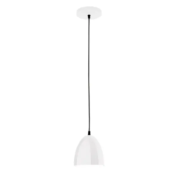 Cord hung pendants are a fun and useful addition to your décor, they will add color, and design flair to any application. Choose from 10 finishes and 10 cord patterns, accessorize with a wire grill, or glass and guard to create your own custom pendant. Great for interior use over a table, island, or workbench. Our 12-inch glass Jill shade is made in the USA and will add a vintage feel to your space. Collection: Jill Finish: White Glass: 6 inch Jill Width: 6.00" Height: 78.00" Length: 6.00" Weight: 6.00 lb Wire: 6' Black and White Houndstooth Fabric Cord Canopy: 5" diameter Number of Bulbs: 1 Maximum Wattage: 8.00 W Light Source: LED Light Output: 800.00 lm Color Temperature: 3000 K CRI: 90 Dimmable Rated Average Life: 50,000 Voltage: 120.00 V Country of Origin: US Safety Listing: UL/cUL Safety Rating: Dry LED Manufacturer Warranty: 1-year limited warranty on the fixture.