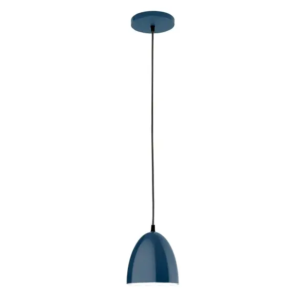 Cord hung pendants are a fun and useful addition to your décor, they will add color, and design flair to any application. Choose from 10 finishes and 10 cord patterns, accessorize with a wire grill, or glass and guard to create your own custom pendant. Great for interior use over a table, island, or workbench. Our 12-inch glass Jill shade is made in the USA and will add a vintage feel to your space. Collection: Jill Finish: Navy Glass: 6 inch Jill Width: 6.00" Height: 78.00" Length: 6.00" Weight: 6.00 lb Wire: 6' White SJT Cord Canopy: 5" diameter Number of Bulbs: 1 Maximum Wattage: 8.00 W Light Source: LED Light Output: 800.00 lm Color Temperature: 3000 K CRI: 90 Dimmable Rated Average Life: 50,000 Voltage: 120.00 V Country of Origin: US Safety Listing: UL/cUL Safety Rating: Dry LED Manufacturer Warranty: 1-year limited warranty on the fixture.
