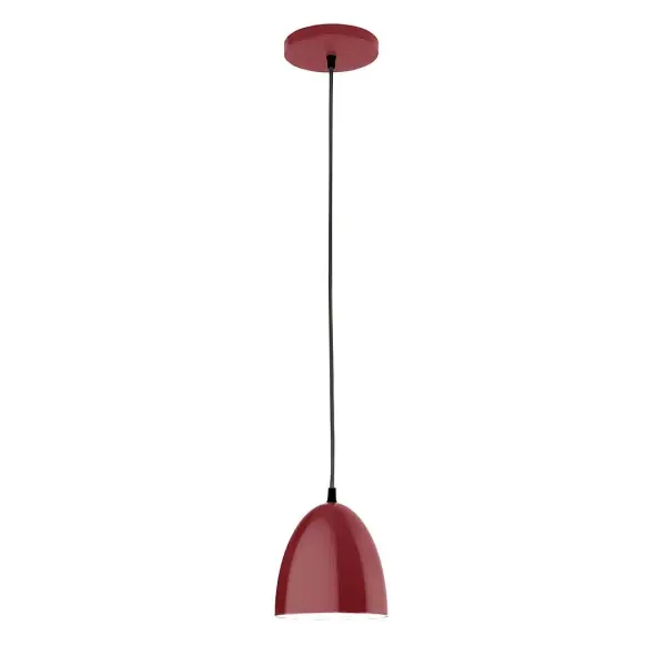 Cord hung pendants are a fun and useful addition to your décor, they will add color, and design flair to any application. Choose from 10 finishes and 10 cord patterns, accessorize with a wire grill, or glass and guard to create your own custom pendant. Great for interior use over a table, island, or workbench. Our 12-inch glass Jill shade is made in the USA and will add a vintage feel to your space. Collection: Jill Finish: Barn Red Glass: 6 inch Jill Width: 6.00" Height: 78.00" Length: 6.00" Weight: 6.00 lb Wire: 6' Black SJT Canopy: 5" diameter Number of Bulbs: 1 Maximum Wattage: 8.00 W Light Source: LED Light Output: 800.00 lm Color Temperature: 3000 K CRI: 90 Dimmable Rated Average Life: 50,000 Voltage: 120.00 V Country of Origin: US Safety Listing: UL/cUL Safety Rating: Dry LED Manufacturer Warranty: 1-year limited warranty on the fixture.