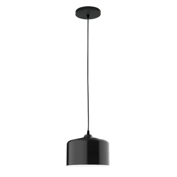 Cord hung pendants are a fun and useful addition to your décor, they will add color, and design flair to any application. Choose from 10 finishes and 10 cord patterns, accessorize with a wire grill, or glass and guard to create your own custom pendant. Great for interior use over a table, island, or workbench. Our 12-inch glass Julia shade is made in the USA and will add a vintage feel to your space. Collection: Julia Finish: Black Glass: 8.5 inch Julia Width: 8.50" Height: 78.00" Length: 8.50" Weight: 6.00 lb Wire: 6' Black SJT Canopy: 5" diameter Number of Bulbs: 1 Maximum Wattage: 8.00 W Light Source: LED Light Output: 800.00 lm Color Temperature: 3000 K CRI: 90 Dimmable Rated Average Life: 50,000 Voltage: 120.00 V Country of Origin: US Safety Listing: UL/cUL Safety Rating: Dry LED Manufacturer Warranty: 1-year limited warranty on the fixture.