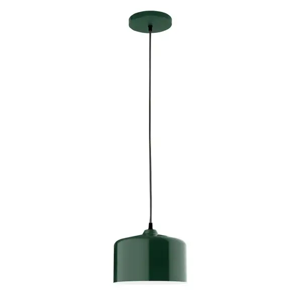 Cord hung pendants are a fun and useful addition to your décor, they will add color, and design flair to any application. Choose from 10 finishes and 10 cord patterns, accessorize with a wire grill, or glass and guard to create your own custom pendant. Great for interior use over a table, island, or workbench. Our 12-inch glass Julia shade is made in the USA and will add a vintage feel to your space. Collection: Julia Finish: Forest Green Glass: 8.5 inch Julia Width: 8.50" Height: 78.00" Length: 8.50" Weight: 6.00 lb Wire: 6' Polished Copper Fabric Cord Canopy: 5" diameter Number of Bulbs: 1 Maximum Wattage: 8.00 W Light Source: LED Light Output: 800.00 lm Color Temperature: 3000 K CRI: 90 Dimmable Rated Average Life: 50,000 Voltage: 120.00 V Country of Origin: US Safety Listing: UL/cUL Safety Rating: Dry LED Manufacturer Warranty: 1-year limited warranty on the fixture.