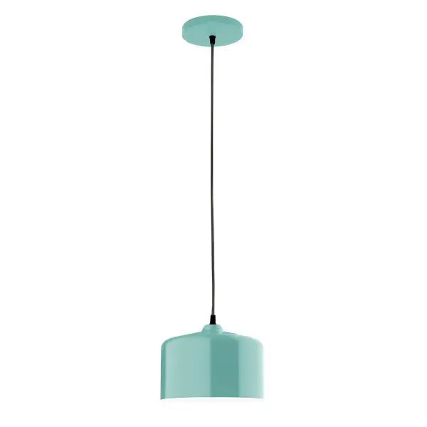 Cord hung pendants are a fun and useful addition to your décor, they will add color, and design flair to any application. Choose from 10 finishes and 10 cord patterns, accessorize with a wire grill, or glass and guard to create your own custom pendant. Great for interior use over a table, island, or workbench. Our 12-inch glass Julia shade is made in the USA and will add a vintage feel to your space. Collection: Julia Finish: Sea Green Glass: 8.5 inch Julia Width: 8.50" Height: 78.00" Length: 8.50" Weight: 6.00 lb Wire: 6' Navy Mini Tweed Fabric Cord Canopy: 5" diameter Number of Bulbs: 1 Maximum Wattage: 8.00 W Light Source: LED Light Output: 800.00 lm Color Temperature: 3000 K CRI: 90 Dimmable Rated Average Life: 50,000 Voltage: 120.00 V Country of Origin: US Safety Listing: UL/cUL Safety Rating: Dry LED Manufacturer Warranty: 1-year limited warranty on the fixture.