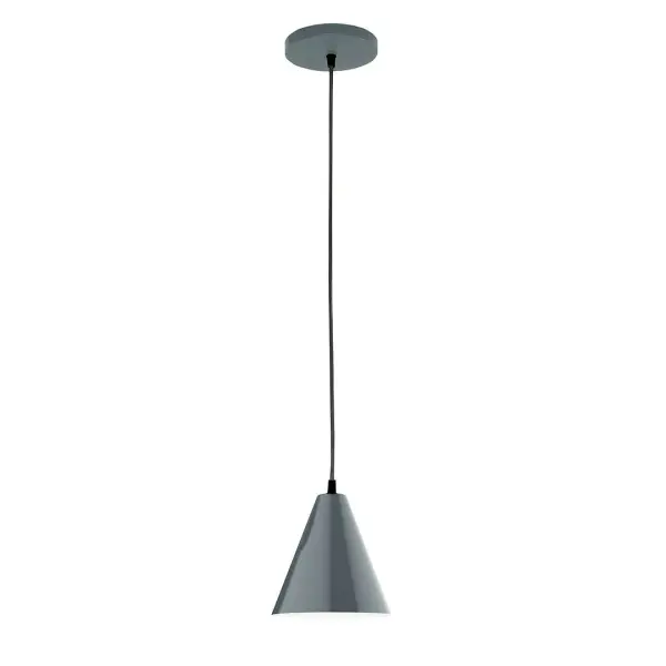 Cord hung pendants are a fun and useful addition to your décor, they will add color, and design flair to any application. Choose from 10 finishes and 10 cord patterns, accessorize with a wire grill, or glass and guard to create your own custom pendant. Great for interior use over a table, island, or workbench. Our 12-inch glass Jynx shade is made in the USA and will add a vintage feel to your space. Collection: Jynx Finish: Slate Gray Glass: 8 inch Jynx Width: 8.00" Height: 80.00" Length: 8.00" Weight: 6.00 lb Wire: 6' Cool Tweed Fabric Cord Canopy: 5" diameter Number of Bulbs: 1 Maximum Wattage: 8.00 W Light Source: LED Light Output: 800.00 lm Color Temperature: 3000 K CRI: 90 Dimmable Rated Average Life: 50,000 Voltage: 120.00 V Country of Origin: US Safety Listing: UL/cUL Safety Rating: Dry LED Manufacturer Warranty: 1-year limited warranty on the fixture.