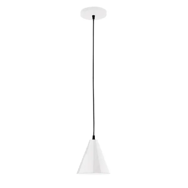 Cord hung pendants are a fun and useful addition to your décor, they will add color, and design flair to any application. Choose from 10 finishes and 10 cord patterns, accessorize with a wire grill, or glass and guard to create your own custom pendant. Great for interior use over a table, island, or workbench. Our 12-inch glass Jynx shade is made in the USA and will add a vintage feel to your space. Collection: Jynx Finish: White Glass: 8 inch Jynx Width: 8.00" Height: 80.00" Length: 8.00" Weight: 6.00 lb Wire: 6' Black and White Houndstooth Fabric Cord Canopy: 5" diameter Number of Bulbs: 1 Maximum Wattage: 8.00 W Light Source: LED Light Output: 800.00 lm Color Temperature: 3000 K CRI: 90 Dimmable Rated Average Life: 50,000 Voltage: 120.00 V Country of Origin: US Safety Listing: UL/cUL Safety Rating: Dry LED Manufacturer Warranty: 1-year limited warranty on the fixture.
