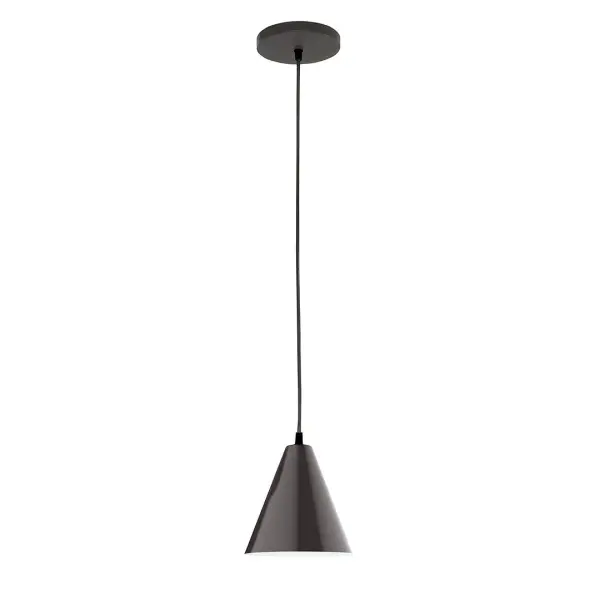 Cord hung pendants are a fun and useful addition to your décor, they will add color, and design flair to any application. Choose from 10 finishes and 10 cord patterns, accessorize with a wire grill, or glass and guard to create your own custom pendant. Great for interior use over a table, island, or workbench. Our 12-inch glass Jynx shade is made in the USA and will add a vintage feel to your space. Collection: Jynx Finish: Architectural Bronze Glass: 8 inch Jynx Width: 8.00" Height: 80.00" Length: 8.00" Weight: 6.00 lb Wire: 6' Red and White Zigzag Fabric Cord Canopy: 5" diameter Number of Bulbs: 1 Maximum Wattage: 8.00 W Light Source: LED Light Output: 800.00 lm Color Temperature: 3000 K CRI: 90 Dimmable Rated Average Life: 50,000 Voltage: 120.00 V Country of Origin: US Safety Listing: UL/cUL Safety Rating: Dry LED Manufacturer Warranty: 1-year limited warranty on the fixture.