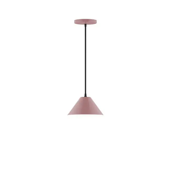 Pinnacle, a contemporary series of basic spun geometric shapes, is simply configured for interior use. Colorful and clean-lined, these axially symmetric shapes will add pizzazz to your space. Collection: Pinnacle Finish: Mauve Glass: 8 inch Pinnacle Width: 8.00" Height: 76.00" Length: 8.00" Weight: 4.00 lb Wire: 6' Black Fabric Cord Canopy: 5" diameter Number of Bulbs: 1 Maximum Wattage: 8.00 W Light Source: LED Light Output: 800.00 lm Color Temperature: 3000 K CRI: 90 Dimmable Rated Average Life: 50,000 Voltage: 120.00 V Country of Origin: US Safety Listing: UL/cUL Safety Rating: Dry LED Manufacturer Warranty: 1-year limited warranty on the fixture.