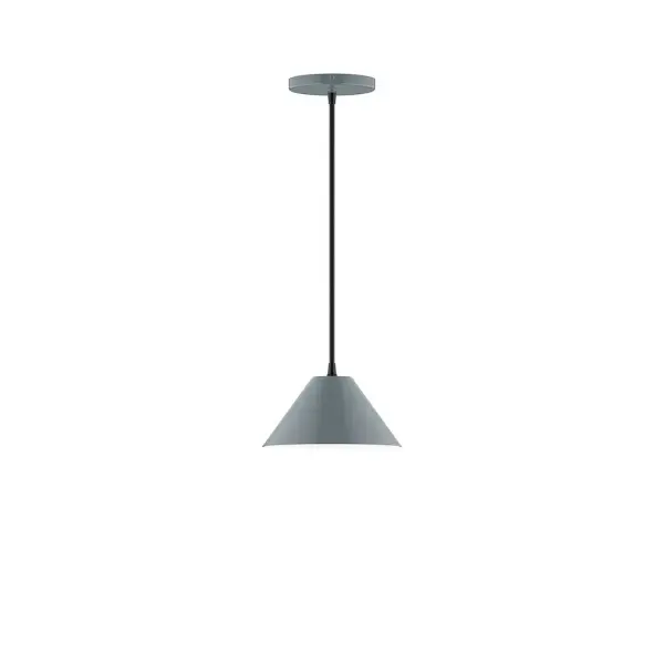 Pinnacle, a contemporary series of basic spun geometric shapes, is simply configured for interior use. Colorful and clean-lined, these axially symmetric shapes will add pizzazz to your space. Collection: Pinnacle Finish: Slate Gray Glass: 8 inch Pinnacle Width: 8.00" Height: 76.00" Length: 8.00" Weight: 4.00 lb Wire: 6' Black Fabric Cord Canopy: 5" diameter Number of Bulbs: 1 Maximum Wattage: 8.00 W Light Source: LED Light Output: 800.00 lm Color Temperature: 3000 K CRI: 90 Dimmable Rated Average Life: 50,000 Voltage: 120.00 V Country of Origin: US Safety Listing: UL/cUL Safety Rating: Dry LED Manufacturer Warranty: 1-year limited warranty on the fixture.