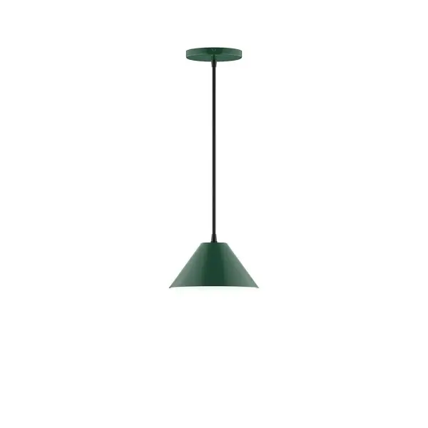 Pinnacle, a contemporary series of basic spun geometric shapes, is simply configured for interior use. Colorful and clean-lined, these axially symmetric shapes will add pizzazz to your space. Collection: Pinnacle Finish: Forest Green Glass: 8 inch Pinnacle Width: 8.00" Height: 76.00" Length: 8.00" Weight: 4.00 lb Wire: 6' White SJT Cord Canopy: 5" diameter Number of Bulbs: 1 Maximum Wattage: 8.00 W Light Source: LED Light Output: 800.00 lm Color Temperature: 3000 K CRI: 90 Dimmable Rated Average Life: 50,000 Voltage: 120.00 V Country of Origin: US Safety Listing: UL/cUL Safety Rating: Dry LED Manufacturer Warranty: 1-year limited warranty on the fixture.