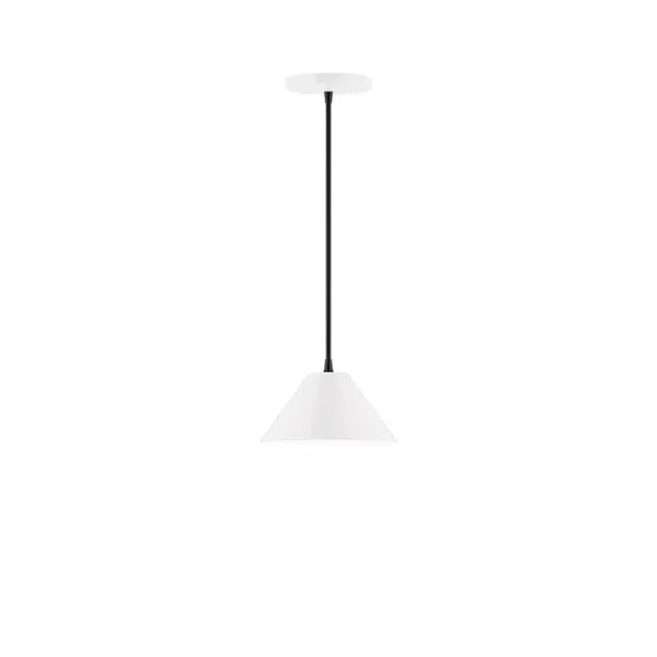 Pinnacle, a contemporary series of basic spun geometric shapes, is simply configured for interior use. Colorful and clean-lined, these axially symmetric shapes will add pizzazz to your space. Collection: Pinnacle Finish: White Glass: 8 inch Pinnacle Width: 8.00" Height: 76.00" Length: 8.00" Weight: 4.00 lb Wire: 6' Black and White Houndstooth Fabric Cord Canopy: 5" diameter Number of Bulbs: 1 Maximum Wattage: 8.00 W Light Source: LED Light Output: 800.00 lm Color Temperature: 3000 K CRI: 90 Dimmable Rated Average Life: 50,000 Voltage: 120.00 V Country of Origin: US Safety Listing: UL/cUL Safety Rating: Dry LED Manufacturer Warranty: 1-year limited warranty on the fixture.