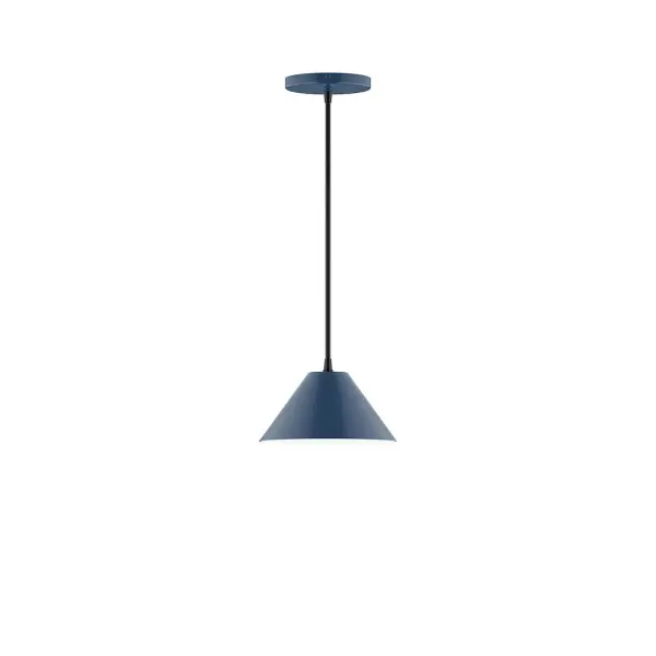 Pinnacle, a contemporary series of basic spun geometric shapes, is simply configured for interior use. Colorful and clean-lined, these axially symmetric shapes will add pizzazz to your space. Collection: Pinnacle Finish: Navy Glass: 8 inch Pinnacle Width: 8.00" Height: 76.00" Length: 8.00" Weight: 4.00 lb Wire: 6' Black SJT Canopy: 5" diameter Number of Bulbs: 1 Maximum Wattage: 8.00 W Light Source: LED Light Output: 800.00 lm Color Temperature: 3000 K CRI: 90 Dimmable Rated Average Life: 50,000 Voltage: 120.00 V Country of Origin: US Safety Listing: UL/cUL Safety Rating: Dry LED Manufacturer Warranty: 1-year limited warranty on the fixture.