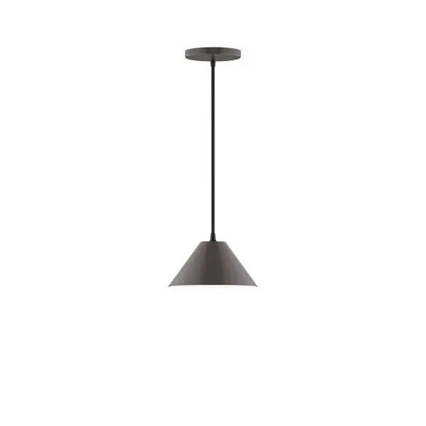 Pinnacle, a contemporary series of basic spun geometric shapes, is simply configured for interior use. Colorful and clean-lined, these axially symmetric shapes will add pizzazz to your space. Collection: Pinnacle Finish: Architectural Bronze Glass: 8 inch Pinnacle Width: 8.00" Height: 76.00" Length: 8.00" Weight: 4.00 lb Wire: 6' Navy Mini Tweed Fabric Cord Canopy: 5" diameter Number of Bulbs: 1 Maximum Wattage: 8.00 W Light Source: LED Light Output: 800.00 lm Color Temperature: 3000 K CRI: 90 Dimmable Rated Average Life: 50,000 Voltage: 120.00 V Country of Origin: US Safety Listing: UL/cUL Safety Rating: Dry LED Manufacturer Warranty: 1-year limited warranty on the fixture.