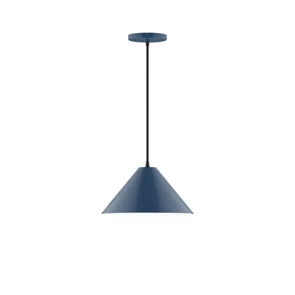 Pinnacle, a contemporary series of basic spun geometric shapes, is simply configured for interior use. Colorful and clean-lined, these axially symmetric shapes will add pizzazz to your space. Collection: Pinnacle Finish: Navy Glass: 12 inch Pinnacle Width: 12.00" Height: 78.00" Length: 12.00" Weight: 6.00 lb Wire: 6' Navy Mini Tweed Fabric Cord Canopy: 5" diameter Number of Bulbs: 1 Maximum Wattage: 10.00 W Light Source: LED Light Output: 800.00 lm Color Temperature: 2700 K CRI: 90 Dimmable Rated Average Life: 50,000 Voltage: 120.00 V Country of Origin: US Safety Listing: UL/cUL Safety Rating: Dry LED Manufacturer Warranty: 1-year limited warranty on the fixture.