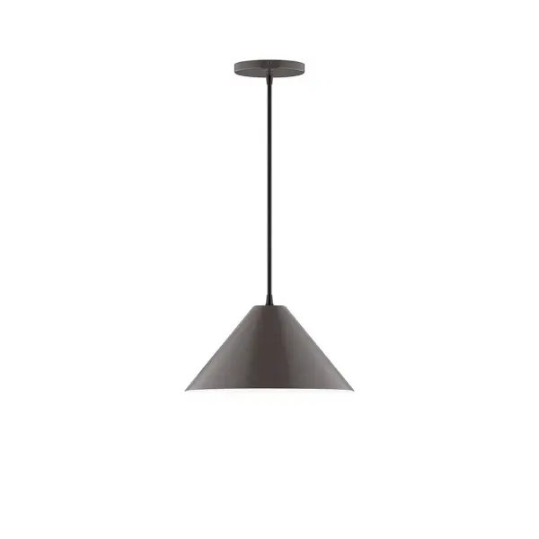 Pinnacle, a contemporary series of basic spun geometric shapes, is simply configured for interior use. Colorful and clean-lined, these axially symmetric shapes will add pizzazz to your space. Collection: Pinnacle Finish: Architectural Bronze Glass: 12 inch Pinnacle Width: 12.00" Height: 78.00" Length: 12.00" Weight: 6.00 lb Wire: 6' Black SJT Canopy: 5" diameter Number of Bulbs: 1 Maximum Wattage: 10.00 W Light Source: LED Light Output: 800.00 lm Color Temperature: 3000 K CRI: 90 Dimmable Rated Average Life: 50,000 Voltage: 120.00 V Country of Origin: US Safety Listing: UL/cUL Safety Rating: Dry LED Manufacturer Warranty: 1-year limited warranty on the fixture.