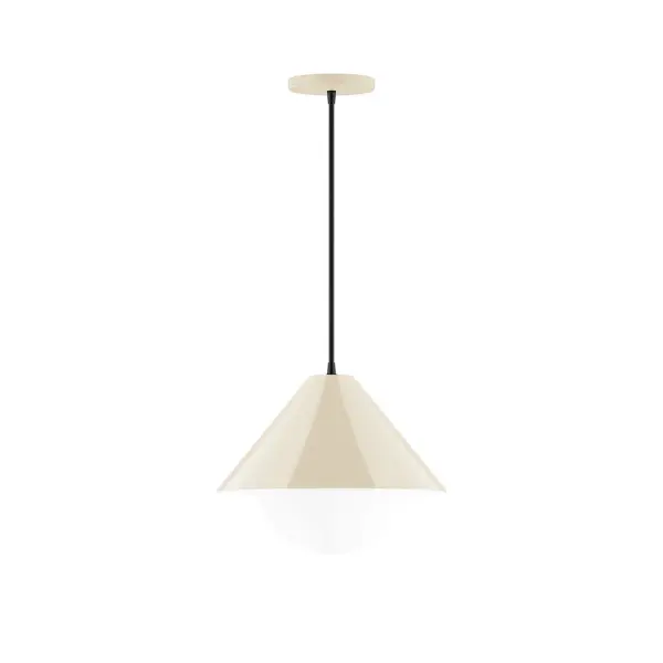 Pinnacle, a contemporary series of basic spun geometric shapes, is simply configured for interior use. Colorful and clean-lined, these axially symmetric shapes will add pizzazz to your space. Collection: Pinnacle Finish: Cream Glass: 6 inch White Opal Glass Globe Notes: Option (1) A19 LED Width: 12.00" Height: 78.00" Length: 12.00" Weight: 6.00 lb Wire: 6' Black SJT Canopy: 5" diameter Number of Bulbs: 1 Maximum Wattage: 100.00 W Bulb Type: A19 Bulb Base: E26 Medium Light Source: Incandescent or LED equivalent Dimmable Voltage: 120.00 V Material: Aluminum Country of Origin: US Safety Listing: UL/cUL Safety Rating: Dry LED Manufacturer Warranty: 1-year limited warranty on the fixture.