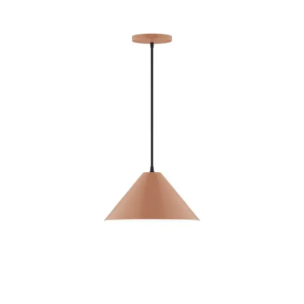 Pinnacle, a contemporary series of basic spun geometric shapes, is simply configured for interior use. Colorful and clean-lined, these axially symmetric shapes will add pizzazz to your space. Collection: Pinnacle Finish: Terracotta Glass: 6 inch White Opal Glass Globe Notes: Option (1) A19 LED Width: 12.00" Height: 78.00" Length: 12.00" Weight: 6.00 lb Wire: 6' Navy Mini Tweed Fabric Cord Canopy: 5" diameter Number of Bulbs: 1 Maximum Wattage: 100.00 W Bulb Type: A19 Bulb Base: E26 Medium Light Source: Incandescent or LED equivalent Dimmable Voltage: 120.00 V Material: Aluminum Country of Origin: US Safety Listing: UL/cUL Safety Rating: Dry LED Manufacturer Warranty: 1-year limited warranty on the fixture.