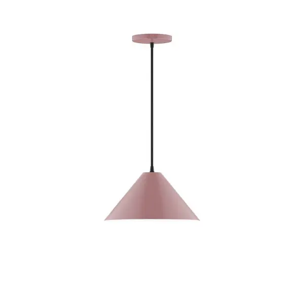 Pinnacle, a contemporary series of basic spun geometric shapes, is simply configured for interior use. Colorful and clean-lined, these axially symmetric shapes will add pizzazz to your space. Collection: Pinnacle Finish: Mauve Glass: 6 inch White Opal Glass Globe Notes: Option (1) A19 LED Width: 12.00" Height: 78.00" Length: 12.00" Weight: 6.00 lb Wire: 6' Polished Copper Fabric Cord Canopy: 5" diameter Number of Bulbs: 1 Maximum Wattage: 100.00 W Bulb Type: A19 Bulb Base: E26 Medium Light Source: Incandescent or LED equivalent Dimmable Voltage: 120.00 V Material: Aluminum Country of Origin: US Safety Listing: UL/cUL Safety Rating: Dry LED Manufacturer Warranty: 1-year limited warranty on the fixture.