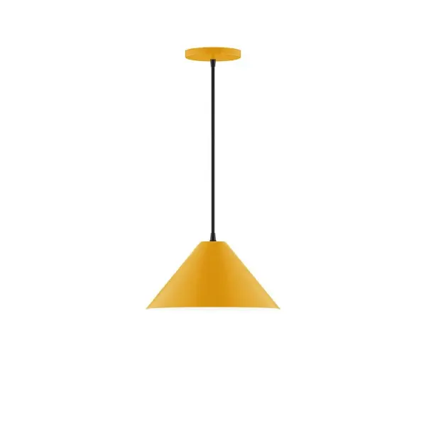 Pinnacle, a contemporary series of basic spun geometric shapes, is simply configured for interior use. Colorful and clean-lined, these axially symmetric shapes will add pizzazz to your space. Collection: Pinnacle Finish: Bright Yellow Glass: 6 inch White Opal Glass Globe Notes: Option (1) A19 LED Width: 12.00" Height: 78.00" Length: 12.00" Weight: 6.00 lb Wire: 6' Gray Fabric Cord Canopy: 5" diameter Number of Bulbs: 1 Maximum Wattage: 100.00 W Bulb Type: A19 Bulb Base: E26 Medium Light Source: Incandescent or LED equivalent Dimmable Voltage: 120.00 V Material: Aluminum Country of Origin: US Safety Listing: UL/cUL Safety Rating: Dry LED Manufacturer Warranty: 1-year limited warranty on the fixture.