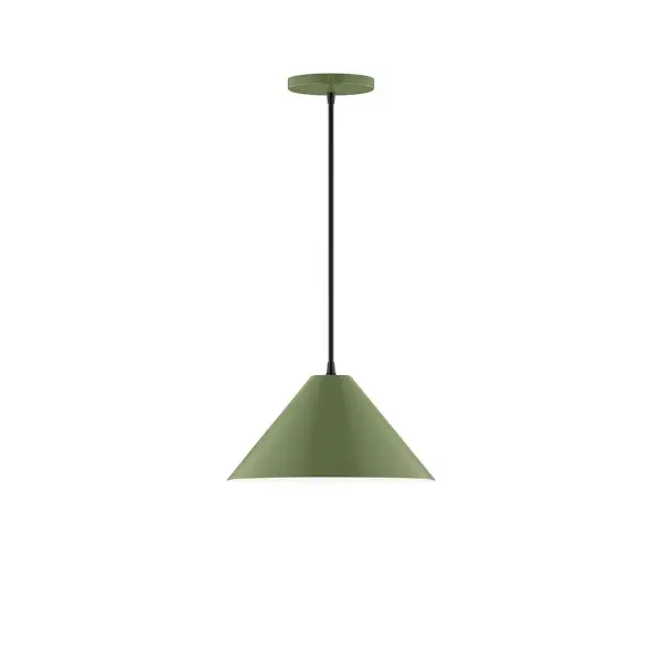 Pinnacle, a contemporary series of basic spun geometric shapes, is simply configured for interior use. Colorful and clean-lined, these axially symmetric shapes will add pizzazz to your space. Collection: Pinnacle Finish: Fern Green Glass: 6 inch White Opal Glass Globe Notes: Option (1) A19 LED Width: 12.00" Height: 78.00" Length: 12.00" Weight: 6.00 lb Wire: 6' Navy Mini Tweed Fabric Cord Canopy: 5" diameter Number of Bulbs: 1 Maximum Wattage: 100.00 W Bulb Type: A19 Bulb Base: E26 Medium Light Source: Incandescent or LED equivalent Dimmable Voltage: 120.00 V Material: Aluminum Country of Origin: US Safety Listing: UL/cUL Safety Rating: Dry LED Manufacturer Warranty: 1-year limited warranty on the fixture.