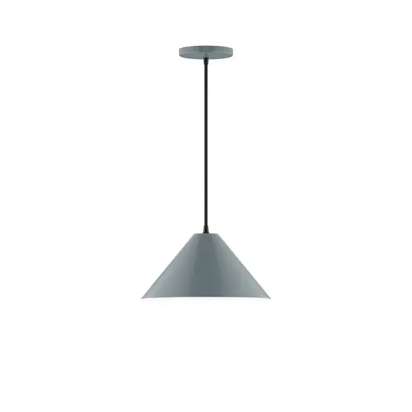 Pinnacle, a contemporary series of basic spun geometric shapes, is simply configured for interior use. Colorful and clean-lined, these axially symmetric shapes will add pizzazz to your space. Collection: Pinnacle Finish: Slate Gray Glass: 6 inch White Opal Glass Globe Notes: Option (1) A19 LED Width: 12.00" Height: 78.00" Length: 12.00" Weight: 6.00 lb Wire: 6' Black Fabric Cord Canopy: 5" diameter Number of Bulbs: 1 Maximum Wattage: 100.00 W Bulb Type: A19 Bulb Base: E26 Medium Light Source: Incandescent or LED equivalent Dimmable Voltage: 120.00 V Material: Aluminum Country of Origin: US Safety Listing: UL/cUL Safety Rating: Dry LED Manufacturer Warranty: 1-year limited warranty on the fixture.