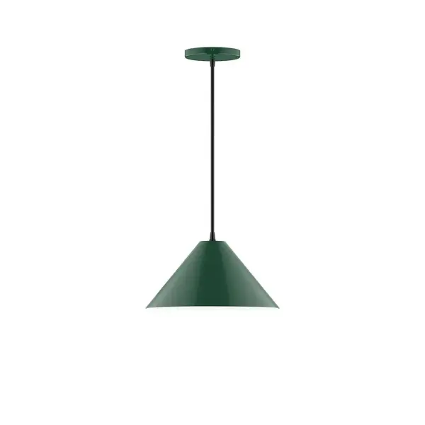 Pinnacle, a contemporary series of basic spun geometric shapes, is simply configured for interior use. Colorful and clean-lined, these axially symmetric shapes will add pizzazz to your space. Collection: Pinnacle Finish: Forest Green Glass: 6 inch White Opal Glass Globe Notes: Option (1) A19 LED Width: 12.00" Height: 78.00" Length: 12.00" Weight: 6.00 lb Wire: 6' Black Fabric Cord Canopy: 5" diameter Number of Bulbs: 1 Maximum Wattage: 100.00 W Bulb Type: A19 Bulb Base: E26 Medium Light Source: Incandescent or LED equivalent Dimmable Voltage: 120.00 V Material: Aluminum Country of Origin: US Safety Listing: UL/cUL Safety Rating: Dry LED Manufacturer Warranty: 1-year limited warranty on the fixture.