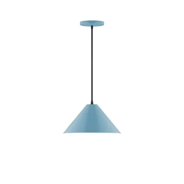 Pinnacle, a contemporary series of basic spun geometric shapes, is simply configured for interior use. Colorful and clean-lined, these axially symmetric shapes will add pizzazz to your space. Collection: Pinnacle Finish: Light Blue Glass: 6 inch White Opal Glass Globe Notes: Option (1) A19 LED Width: 12.00" Height: 78.00" Length: 12.00" Weight: 6.00 lb Wire: 6' Polished Copper Fabric Cord Canopy: 5" diameter Number of Bulbs: 1 Maximum Wattage: 100.00 W Bulb Type: A19 Bulb Base: E26 Medium Light Source: Incandescent or LED equivalent Dimmable Voltage: 120.00 V Material: Aluminum Country of Origin: US Safety Listing: UL/cUL Safety Rating: Dry LED Manufacturer Warranty: 1-year limited warranty on the fixture.