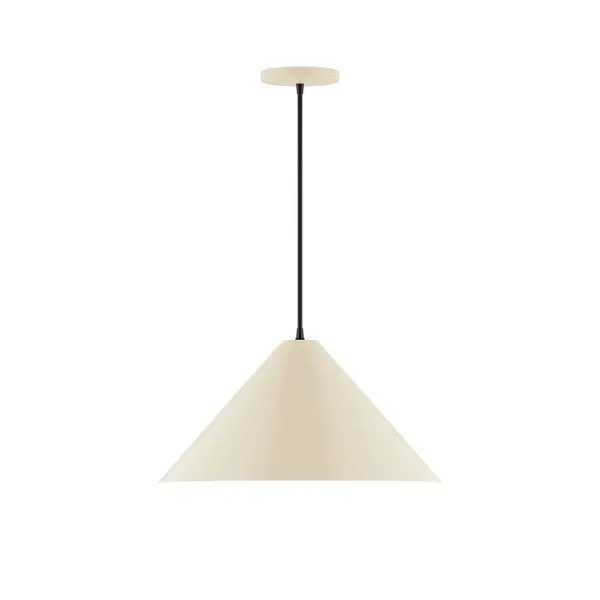 Pinnacle, a contemporary series of basic spun geometric shapes, is simply configured for interior use. Colorful and clean-lined, these axially symmetric shapes will add pizzazz to your space. Collection: Pinnacle Finish: Cream Glass: 18 inch Pinnacle Notes: Option (1) A19 LED and 3-Integrated 8W, 10W, 15W Width: 18.00" Height: 81.00" Length: 18.00" Weight: 8.00 lb Wire: 6' Black SJT Canopy: 5" diameter Number of Bulbs: 1 Maximum Wattage: 100.00 W Bulb Type: A19 Bulb Base: E26 Medium Light Source: Incandescent or LED equivalent Dimmable Voltage: 120.00 V Material: Aluminum Country of Origin: US Safety Listing: UL/cUL Safety Rating: Dry LED Manufacturer Warranty: 1-year limited warranty on the fixture.