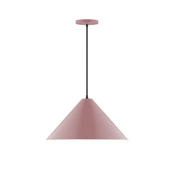 Pinnacle, a contemporary series of basic spun geometric shapes, is simply configured for interior use. Colorful and clean-lined, these axially symmetric shapes will add pizzazz to your space. Collection: Pinnacle Finish: Mauve Glass: 18 inch Pinnacle Width: 18.00" Height: 81.00" Length: 18.00" Weight: 8.00 lb Wire: 6' Navy Mini Tweed Fabric Cord Canopy: 5" diameter Number of Bulbs: 1 Maximum Wattage: 15.00 W Light Source: LED Light Output: 1200.00 lm Color Temperature: 2700 K CRI: 90 Dimmable Rated Average Life: 50,000 Voltage: 120.00 V Country of Origin: US Safety Listing: UL/cUL Safety Rating: Dry LED Manufacturer Warranty: 1-year limited warranty on the fixture.