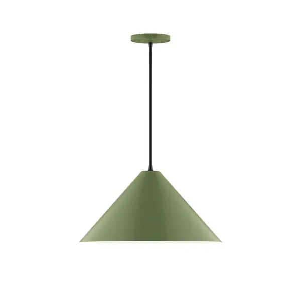 Pinnacle, a contemporary series of basic spun geometric shapes, is simply configured for interior use. Colorful and clean-lined, these axially symmetric shapes will add pizzazz to your space. Collection: Pinnacle Finish: Fern Green Glass: 18 inch Pinnacle Width: 18.00" Height: 81.00" Length: 18.00" Weight: 8.00 lb Wire: 6' Ivory Fabric Cord Canopy: 5" diameter Number of Bulbs: 1 Maximum Wattage: 15.00 W Light Source: LED Light Output: 1200.00 lm Color Temperature: 2700 K CRI: 90 Dimmable Rated Average Life: 50,000 Voltage: 120.00 V Country of Origin: US Safety Listing: UL/cUL Safety Rating: Dry LED Manufacturer Warranty: 1-year limited warranty on the fixture.