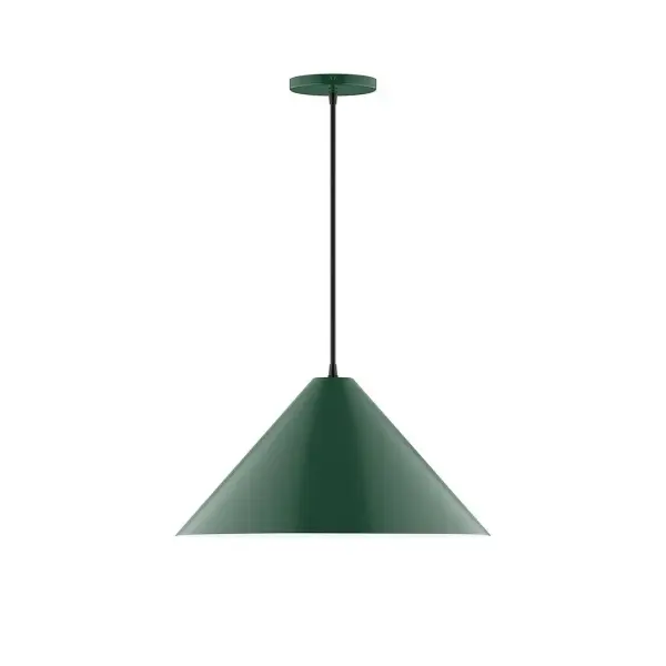 Pinnacle, a contemporary series of basic spun geometric shapes, is simply configured for interior use. Colorful and clean-lined, these axially symmetric shapes will add pizzazz to your space. Collection: Pinnacle Finish: Forest Green Glass: 18 inch Pinnacle Width: 18.00" Height: 81.00" Length: 18.00" Weight: 8.00 lb Wire: 6' Black and White Houndstooth Fabric Cord Canopy: 5" diameter Number of Bulbs: 1 Maximum Wattage: 15.00 W Light Source: LED Light Output: 1200.00 lm Color Temperature: 2700 K CRI: 90 Dimmable Rated Average Life: 50,000 Voltage: 120.00 V Country of Origin: US Safety Listing: UL/cUL Safety Rating: Dry LED Manufacturer Warranty: 1-year limited warranty on the fixture.