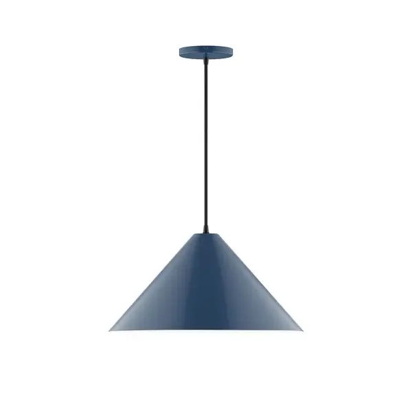 Pinnacle, a contemporary series of basic spun geometric shapes, is simply configured for interior use. Colorful and clean-lined, these axially symmetric shapes will add pizzazz to your space. Collection: Pinnacle Finish: Navy Glass: 6 inch White Opal Glass Globe Notes: Option (1) A19 LED Width: 18.00" Height: 81.00" Length: 18.00" Weight: 8.00 lb Wire: 6' Black and White Houndstooth Fabric Cord Canopy: 5" diameter Number of Bulbs: 1 Maximum Wattage: 100.00 W Bulb Type: A19 Bulb Base: E26 Medium Light Source: Incandescent or LED equivalent Dimmable Voltage: 120.00 V Material: Aluminum Country of Origin: US Safety Listing: UL/cUL Safety Rating: Dry LED Manufacturer Warranty: 1-year limited warranty on the fixture.