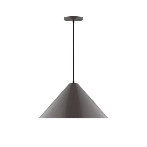 Pinnacle, a contemporary series of basic spun geometric shapes, is simply configured for interior use. Colorful and clean-lined, these axially symmetric shapes will add pizzazz to your space. Collection: Pinnacle Finish: Architectural Bronze Glass: 6 inch White Opal Glass Globe Notes: Option (1) A19 LED Width: 18.00" Height: 81.00" Length: 18.00" Weight: 8.00 lb Wire: 6' Red and White Zigzag Fabric Cord Canopy: 5" diameter Number of Bulbs: 1 Maximum Wattage: 100.00 W Bulb Type: A19 Bulb Base: E26 Medium Light Source: Incandescent or LED equivalent Dimmable Voltage: 120.00 V Material: Aluminum Country of Origin: US Safety Listing: UL/cUL Safety Rating: Dry LED Manufacturer Warranty: 1-year limited warranty on the fixture.