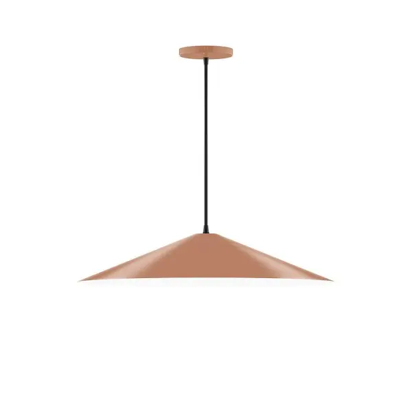 Vessel, a contemporary series of basic spun geometric shapes, is simply configured for interior use. Colorful and clean-lined, these axially symmetric shapes will add pizzazz to your space. Collection: Vessel Finish: Terracotta Glass: 24 inch Vessel Width: 24.00" Height: 76.50" Length: 24.00" Weight: 8.00 lb Wire: 6' White and Gray Dot Fabric Cord Canopy: 5" diameter Number of Bulbs: 2 Maximum Wattage: 8.00 W Light Source: LED Light Output: 800.00 lm Color Temperature: 3000 K CRI: 90 Dimmable Rated Average Life: 50,000 Voltage: 120.00 V Country of Origin: US Safety Listing: UL/cUL Safety Rating: Dry LED Manufacturer Warranty: 1-year limited warranty on the fixture.