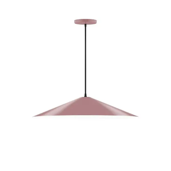 Vessel, a contemporary series of basic spun geometric shapes, is simply configured for interior use. Colorful and clean-lined, these axially symmetric shapes will add pizzazz to your space. Collection: Vessel Finish: Mauve Glass: 24 inch Vessel Width: 24.00" Height: 76.50" Length: 24.00" Weight: 8.00 lb Wire: 6' Red and White Zigzag Fabric Cord Canopy: 5" diameter Number of Bulbs: 2 Maximum Wattage: 8.00 W Light Source: LED Light Output: 800.00 lm Color Temperature: 3000 K CRI: 90 Dimmable Rated Average Life: 50,000 Voltage: 120.00 V Country of Origin: US Safety Listing: UL/cUL Safety Rating: Dry LED Manufacturer Warranty: 1-year limited warranty on the fixture.