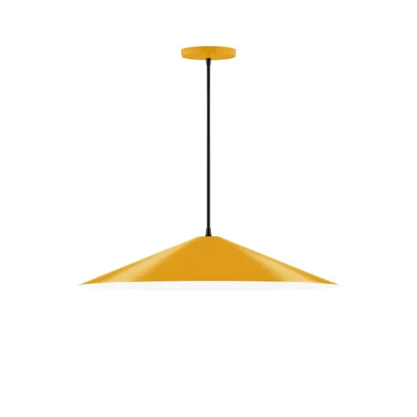 Vessel, a contemporary series of basic spun geometric shapes, is simply configured for interior use. Colorful and clean-lined, these axially symmetric shapes will add pizzazz to your space. Collection: Vessel Finish: Bright Yellow Glass: 24 inch Vessel Width: 24.00" Height: 76.50" Length: 24.00" Weight: 8.00 lb Wire: 6' White Fabric Cord Canopy: 5" diameter Number of Bulbs: 2 Maximum Wattage: 8.00 W Light Source: LED Light Output: 800.00 lm Color Temperature: 3000 K CRI: 90 Dimmable Rated Average Life: 50,000 Voltage: 120.00 V Country of Origin: US Safety Listing: UL/cUL Safety Rating: Dry LED Manufacturer Warranty: 1-year limited warranty on the fixture.