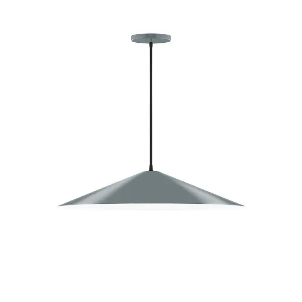 Vessel, a contemporary series of basic spun geometric shapes, is simply configured for interior use. Colorful and clean-lined, these axially symmetric shapes will add pizzazz to your space. Collection: Vessel Finish: Slate Gray Glass: 24 inch Vessel Width: 24.00" Height: 76.50" Length: 24.00" Weight: 8.00 lb Wire: 6' White and Gray Dot Fabric Cord Canopy: 5" diameter Number of Bulbs: 2 Maximum Wattage: 8.00 W Light Source: LED Light Output: 800.00 lm Color Temperature: 3000 K CRI: 90 Dimmable Rated Average Life: 50,000 Voltage: 120.00 V Country of Origin: US Safety Listing: UL/cUL Safety Rating: Dry LED Manufacturer Warranty: 1-year limited warranty on the fixture.