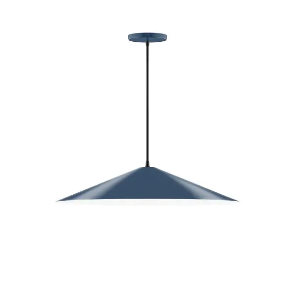 Vessel, a contemporary series of basic spun geometric shapes, is simply configured for interior use. Colorful and clean-lined, these axially symmetric shapes will add pizzazz to your space. Collection: Vessel Finish: Navy Glass: 24 inch Vessel Width: 24.00" Height: 76.50" Length: 24.00" Weight: 8.00 lb Wire: 6' Black SJT Canopy: 5" diameter Number of Bulbs: 2 Maximum Wattage: 8.00 W Light Source: LED Light Output: 800.00 lm Color Temperature: 3000 K CRI: 90 Dimmable Rated Average Life: 50,000 Voltage: 120.00 V Country of Origin: US Safety Listing: UL/cUL Safety Rating: Dry LED Manufacturer Warranty: 1-year limited warranty on the fixture.