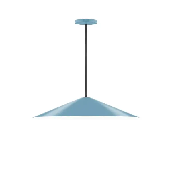 Vessel, a contemporary series of basic spun geometric shapes, is simply configured for interior use. Colorful and clean-lined, these axially symmetric shapes will add pizzazz to your space. Collection: Vessel Finish: Light Blue Glass: 24 inch Vessel Width: 24.00" Height: 76.50" Length: 24.00" Weight: 8.00 lb Wire: 6' White SJT Cord Canopy: 5" diameter Number of Bulbs: 2 Maximum Wattage: 8.00 W Light Source: LED Light Output: 800.00 lm Color Temperature: 3000 K CRI: 90 Dimmable Rated Average Life: 50,000 Voltage: 120.00 V Country of Origin: US Safety Listing: UL/cUL Safety Rating: Dry LED Manufacturer Warranty: 1-year limited warranty on the fixture.