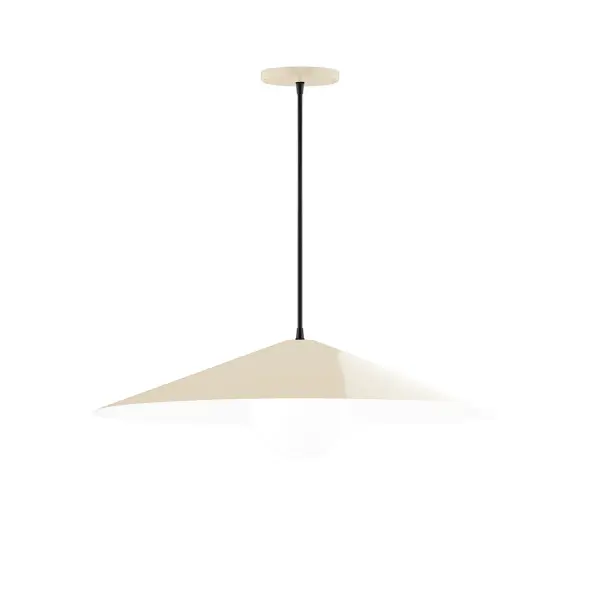 Vessel, a contemporary series of basic spun geometric shapes, is simply configured for interior use. Colorful and clean-lined, these axially symmetric shapes will add pizzazz to your space. Collection: Vessel Finish: Cream Glass: 6 inch White Opal Glass Globe Notes: Option (1) A19 LED Width: 24.00" Height: 76.50" Length: 24.00" Weight: 8.00 lb Wire: 6' Black SJT Canopy: 5" diameter Number of Bulbs: 1 Maximum Wattage: 100.00 W Bulb Type: A19 Bulb Base: E26 Medium Light Source: Incandescent or LED equivalent Dimmable Voltage: 120.00 V Material: Aluminum Country of Origin: US Safety Listing: UL/cUL Safety Rating: Dry LED Manufacturer Warranty: 1-year limited warranty on the fixture.