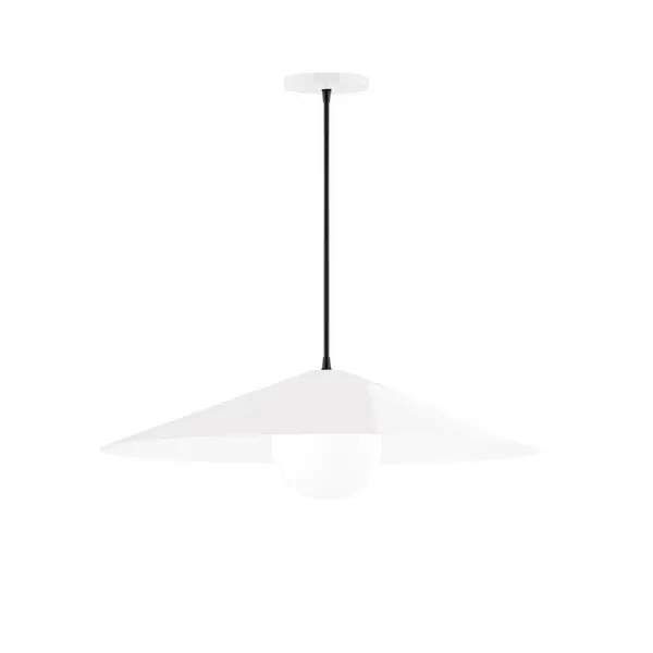 Vessel, a contemporary series of basic spun geometric shapes, is simply configured for interior use. Colorful and clean-lined, these axially symmetric shapes will add pizzazz to your space. Collection: Vessel Finish: White Glass: 6 inch White Opal Glass Globe Notes: Option (1) A19 LED Width: 24.00" Height: 76.50" Length: 24.00" Weight: 8.00 lb Wire: 6' Gray Fabric Cord Canopy: 5" diameter Number of Bulbs: 1 Maximum Wattage: 100.00 W Bulb Type: A19 Bulb Base: E26 Medium Light Source: Incandescent or LED equivalent Dimmable Voltage: 120.00 V Material: Aluminum Country of Origin: US Safety Listing: UL/cUL Safety Rating: Dry LED Manufacturer Warranty: 1-year limited warranty on the fixture.