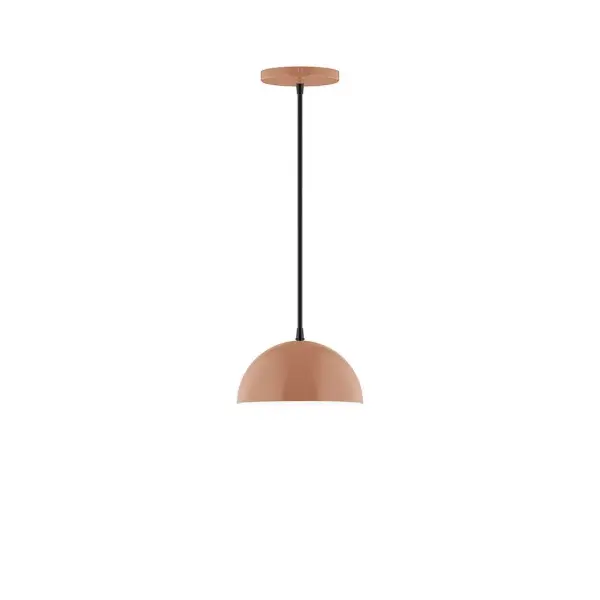 Arcade, a contemporary series of basic spun geometric shapes, is simply configured for interior use. Colorful and clean-lined, these axially symmetric shapes will add pizzazz to your space. Collection: Arcade Finish: Terracotta Glass: 8 inch Arcade Width: 8.00" Height: 76.00" Length: 8.00" Weight: 4.00 lb Wire: 6' Red and White Zigzag Fabric Cord Canopy: 5" diameter Number of Bulbs: 1 Maximum Wattage: 8.00 W Light Source: LED Light Output: 800.00 lm Color Temperature: 3000 K CRI: 90 Dimmable Rated Average Life: 50,000 Voltage: 120.00 V Country of Origin: US Safety Listing: UL/cUL Safety Rating: Dry LED Manufacturer Warranty: 1-year limited warranty on the fixture.
