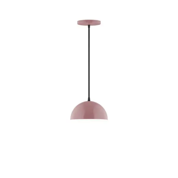 Arcade, a contemporary series of basic spun geometric shapes, is simply configured for interior use. Colorful and clean-lined, these axially symmetric shapes will add pizzazz to your space. Collection: Arcade Finish: Mauve Glass: 8 inch Arcade Width: 8.00" Height: 76.00" Length: 8.00" Weight: 4.00 lb Wire: 6' Navy Mini Tweed Fabric Cord Canopy: 5" diameter Number of Bulbs: 1 Maximum Wattage: 8.00 W Light Source: LED Light Output: 800.00 lm Color Temperature: 3000 K CRI: 90 Dimmable Rated Average Life: 50,000 Voltage: 120.00 V Country of Origin: US Safety Listing: UL/cUL Safety Rating: Dry LED Manufacturer Warranty: 1-year limited warranty on the fixture.