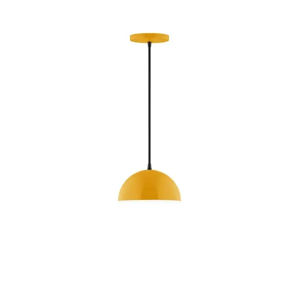 Arcade, a contemporary series of basic spun geometric shapes, is simply configured for interior use. Colorful and clean-lined, these axially symmetric shapes will add pizzazz to your space. Collection: Arcade Finish: Bright Yellow Glass: 8 inch Arcade Width: 8.00" Height: 76.00" Length: 8.00" Weight: 4.00 lb Wire: 6' White and Gray Dot Fabric Cord Canopy: 5" diameter Number of Bulbs: 1 Maximum Wattage: 8.00 W Light Source: LED Light Output: 800.00 lm Color Temperature: 3000 K CRI: 90 Dimmable Rated Average Life: 50,000 Voltage: 120.00 V Country of Origin: US Safety Listing: UL/cUL Safety Rating: Dry LED Manufacturer Warranty: 1-year limited warranty on the fixture.