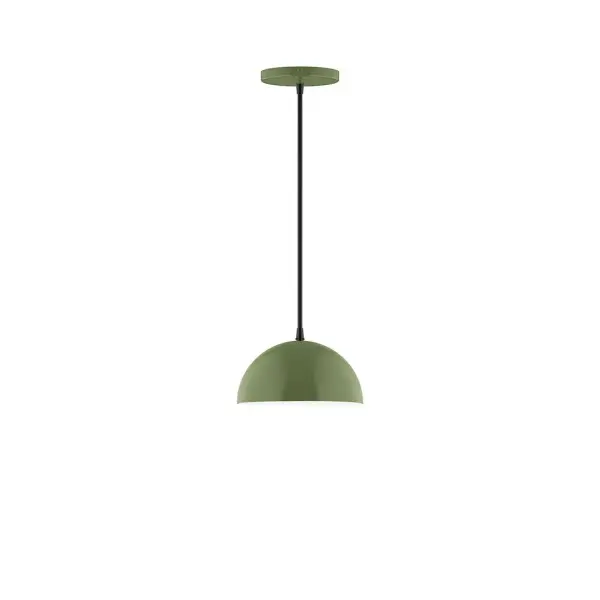 Arcade, a contemporary series of basic spun geometric shapes, is simply configured for interior use. Colorful and clean-lined, these axially symmetric shapes will add pizzazz to your space. Collection: Arcade Finish: Fern Green Glass: 8 inch Arcade Width: 8.00" Height: 76.00" Length: 8.00" Weight: 4.00 lb Wire: 6' Red and White Zigzag Fabric Cord Canopy: 5" diameter Number of Bulbs: 1 Maximum Wattage: 8.00 W Light Source: LED Light Output: 800.00 lm Color Temperature: 3000 K CRI: 90 Dimmable Rated Average Life: 50,000 Voltage: 120.00 V Country of Origin: US Safety Listing: UL/cUL Safety Rating: Dry LED Manufacturer Warranty: 1-year limited warranty on the fixture.