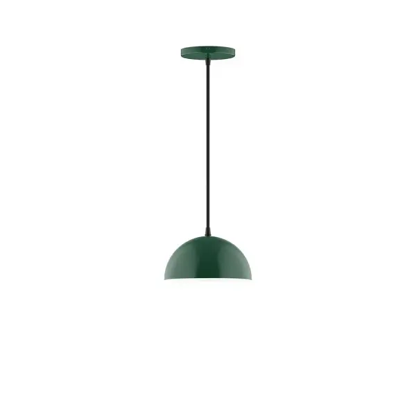 Arcade, a contemporary series of basic spun geometric shapes, is simply configured for interior use. Colorful and clean-lined, these axially symmetric shapes will add pizzazz to your space. Collection: Arcade Finish: Forest Green Glass: 8 inch Arcade Width: 8.00" Height: 76.00" Length: 8.00" Weight: 4.00 lb Wire: 6' White SJT Cord Canopy: 5" diameter Number of Bulbs: 1 Maximum Wattage: 8.00 W Light Source: LED Light Output: 800.00 lm Color Temperature: 3000 K CRI: 90 Dimmable Rated Average Life: 50,000 Voltage: 120.00 V Country of Origin: US Safety Listing: UL/cUL Safety Rating: Dry LED Manufacturer Warranty: 1-year limited warranty on the fixture.