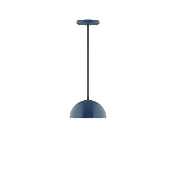 Arcade, a contemporary series of basic spun geometric shapes, is simply configured for interior use. Colorful and clean-lined, these axially symmetric shapes will add pizzazz to your space. Collection: Arcade Finish: Navy Glass: 8 inch Arcade Width: 8.00" Height: 76.00" Length: 8.00" Weight: 4.00 lb Wire: 6' Black Fabric Cord Canopy: 5" diameter Number of Bulbs: 1 Maximum Wattage: 8.00 W Light Source: LED Light Output: 800.00 lm Color Temperature: 3000 K CRI: 90 Dimmable Rated Average Life: 50,000 Voltage: 120.00 V Country of Origin: US Safety Listing: UL/cUL Safety Rating: Dry LED Manufacturer Warranty: 1-year limited warranty on the fixture.