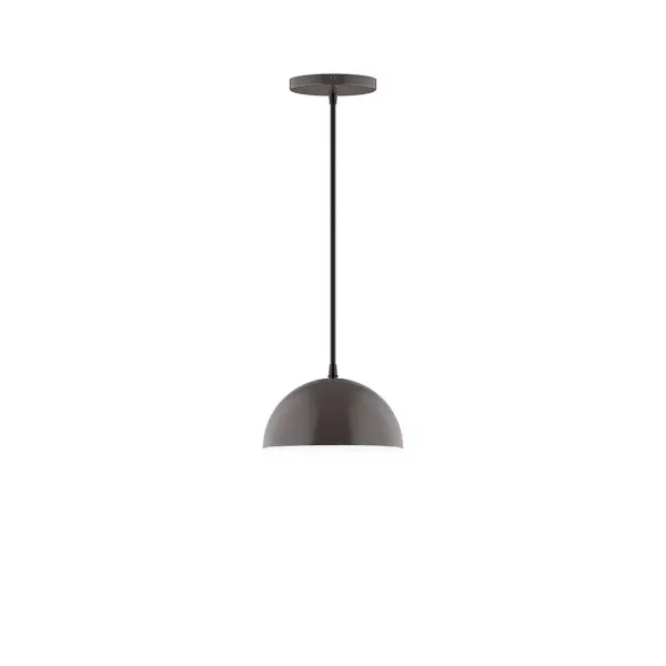 Arcade, a contemporary series of basic spun geometric shapes, is simply configured for interior use. Colorful and clean-lined, these axially symmetric shapes will add pizzazz to your space. Collection: Arcade Finish: Architectural Bronze Glass: 8 inch Arcade Width: 8.00" Height: 76.00" Length: 8.00" Weight: 4.00 lb Wire: 6' Polished Copper Fabric Cord Canopy: 5" diameter Number of Bulbs: 1 Maximum Wattage: 8.00 W Light Source: LED Light Output: 800.00 lm Color Temperature: 3000 K CRI: 90 Dimmable Rated Average Life: 50,000 Voltage: 120.00 V Country of Origin: US Safety Listing: UL/cUL Safety Rating: Dry LED Manufacturer Warranty: 1-year limited warranty on the fixture.