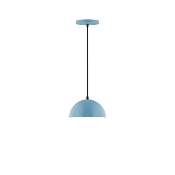 Arcade, a contemporary series of basic spun geometric shapes, is simply configured for interior use. Colorful and clean-lined, these axially symmetric shapes will add pizzazz to your space. Collection: Arcade Finish: Light Blue Glass: 8 inch Arcade Width: 8.00" Height: 76.00" Length: 8.00" Weight: 4.00 lb Wire: 6' Ivory Fabric Cord Canopy: 5" diameter Number of Bulbs: 1 Maximum Wattage: 8.00 W Light Source: LED Light Output: 800.00 lm Color Temperature: 3000 K CRI: 90 Dimmable Rated Average Life: 50,000 Voltage: 120.00 V Country of Origin: US Safety Listing: UL/cUL Safety Rating: Dry LED Manufacturer Warranty: 1-year limited warranty on the fixture.