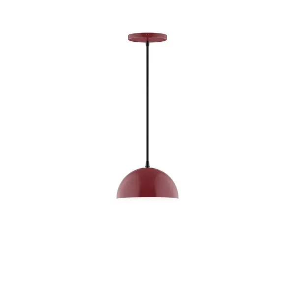 Arcade, a contemporary series of basic spun geometric shapes, is simply configured for interior use. Colorful and clean-lined, these axially symmetric shapes will add pizzazz to your space. Collection: Arcade Finish: Barn Red Glass: 8 inch Arcade Width: 8.00" Height: 76.00" Length: 8.00" Weight: 4.00 lb Wire: 6' Cool Tweed Fabric Cord Canopy: 5" diameter Number of Bulbs: 1 Maximum Wattage: 8.00 W Light Source: LED Light Output: 800.00 lm Color Temperature: 3000 K CRI: 90 Dimmable Rated Average Life: 50,000 Voltage: 120.00 V Country of Origin: US Safety Listing: UL/cUL Safety Rating: Dry LED Manufacturer Warranty: 1-year limited warranty on the fixture.