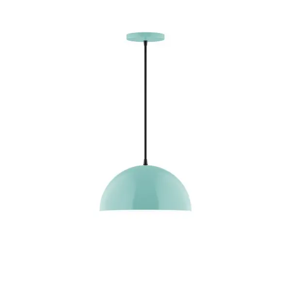 Arcade, a contemporary series of basic spun geometric shapes, is simply configured for interior use. Colorful and clean-lined, these axially symmetric shapes will add pizzazz to your space. Collection: Arcade Finish: Sea Green Glass: 12 inch Arcade Width: 12.00" Height: 78.00" Length: 12.00" Weight: 6.00 lb Wire: 6' Navy Mini Tweed Fabric Cord Canopy: 5" diameter Number of Bulbs: 1 Maximum Wattage: 10.00 W Light Source: LED Light Output: 800.00 lm Color Temperature: 2700 K CRI: 90 Dimmable Rated Average Life: 50,000 Voltage: 120.00 V Country of Origin: US Safety Listing: UL/cUL Safety Rating: Dry LED Manufacturer Warranty: 1-year limited warranty on the fixture.